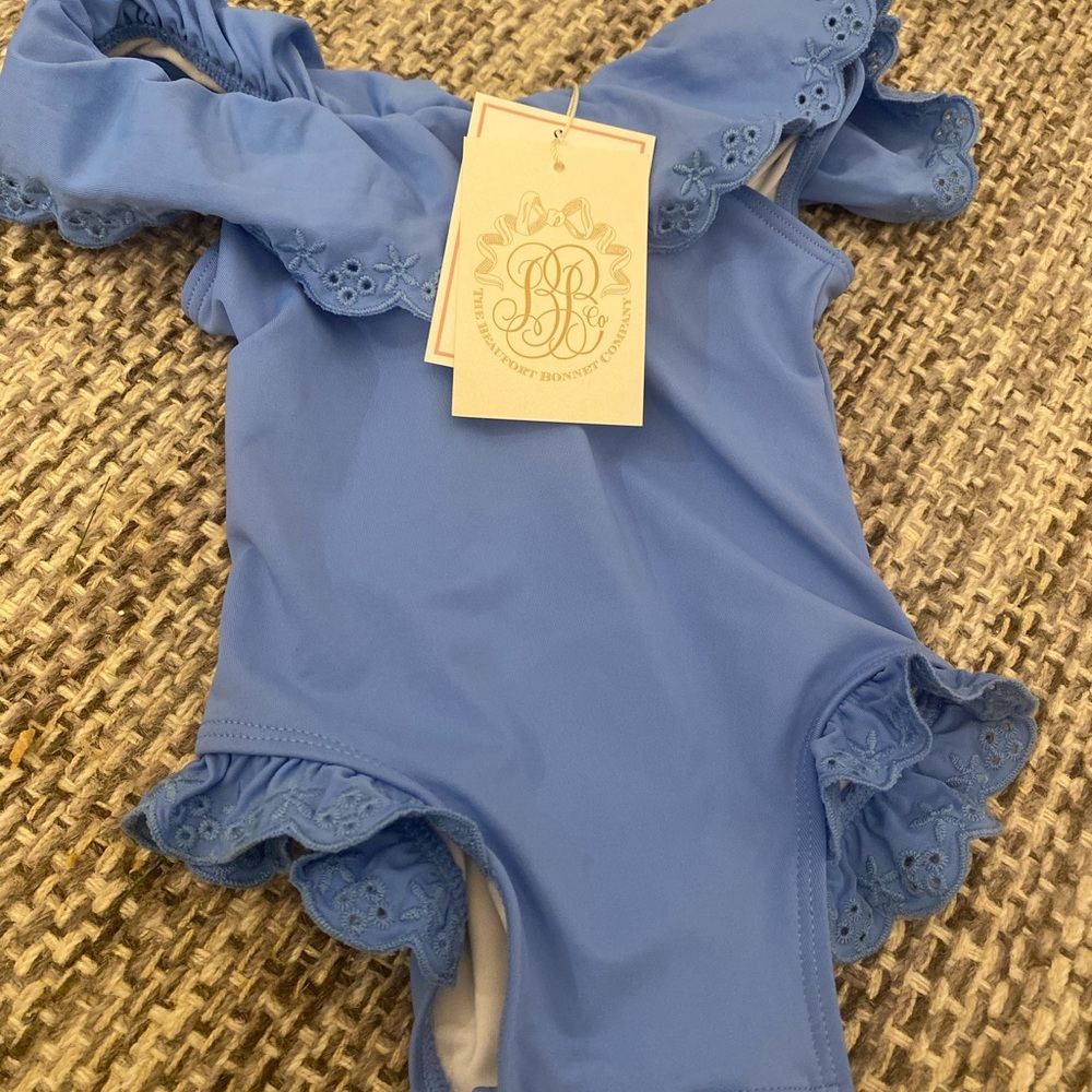 NWT Blue Ruffled Swimsuit - 6/12 months - The Beaufort Bonnet Company - TBBC